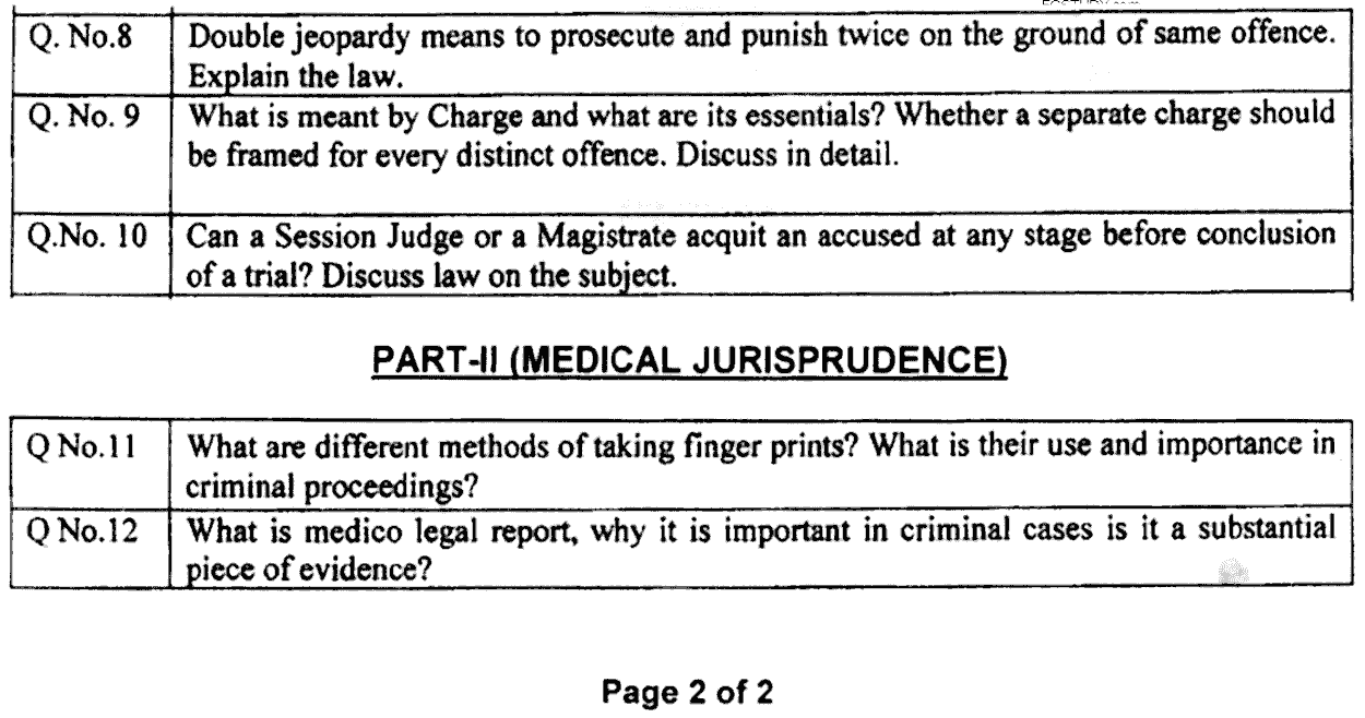 LLB Part 3 Criminal Procedure Code Medical Jurisprudence Past Paper 2020 Punjab University