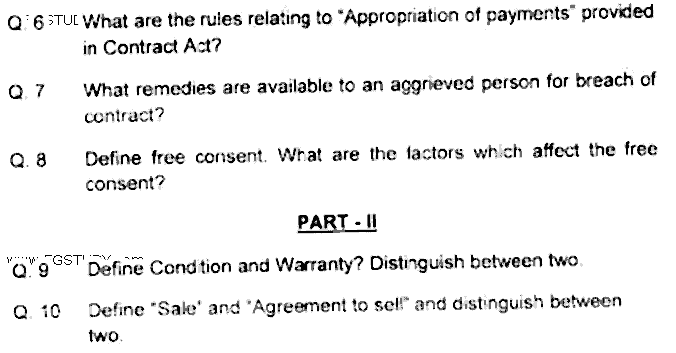 LLB Part 3 Law Of Contract Past Paper 2019 Punjab University