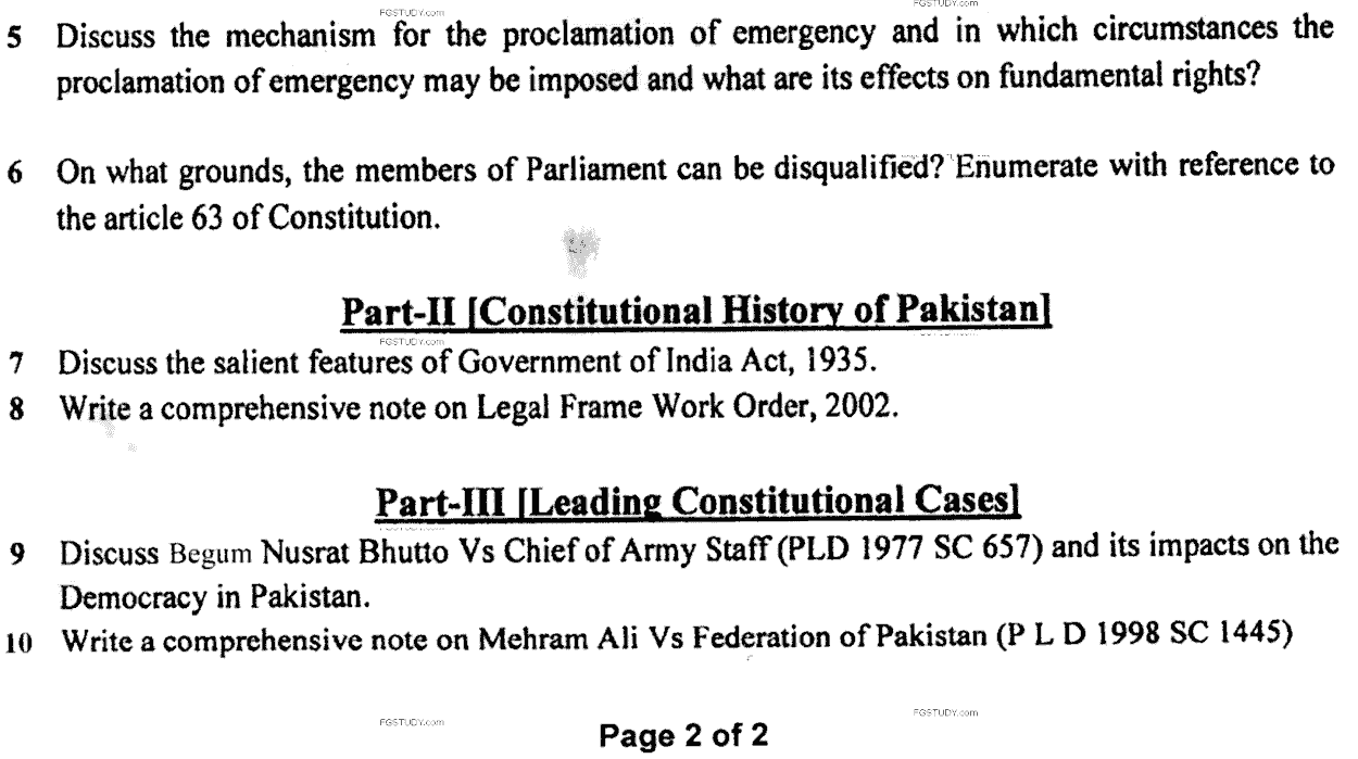 LLB Part 4 Constitutional Law 2 Past Paper 2020 Punjab University