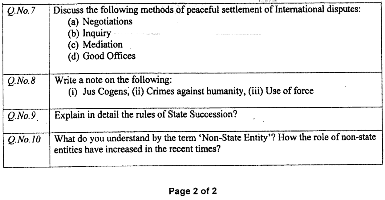 LLB Part 4 Public International Law Past Paper 2020 Punjab University