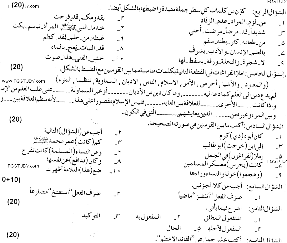 Ma Part 1 Arabic Tatbeek Al Qawaid Alarabia Past Paper 2019 Punjab University