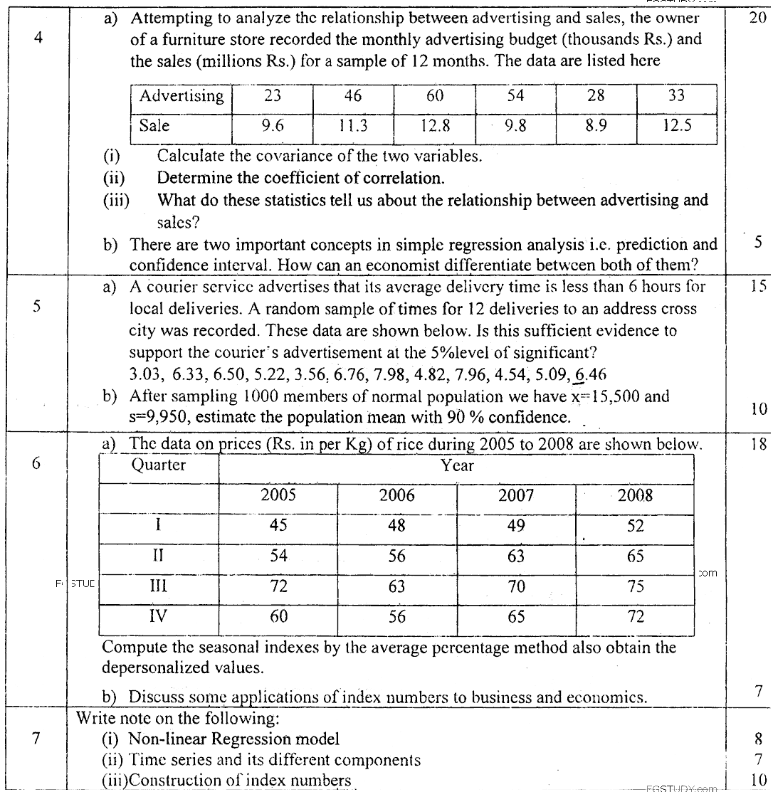 Ma Part 1 Economics Statistics For Economists Past Paper 2018 Punjab University
