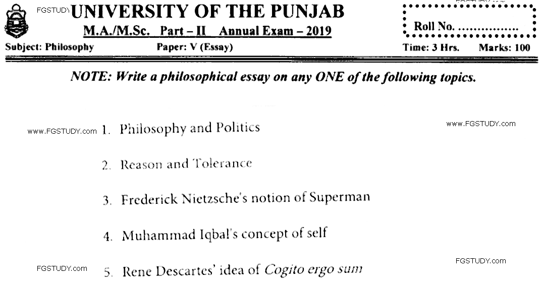 Ma Part 2 Philosophy Essay Past Paper 2019 Punjab University