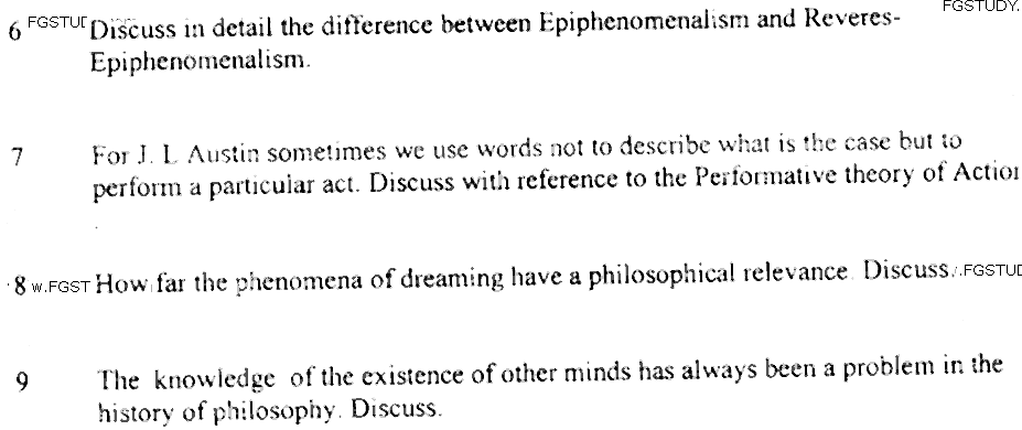 MA Part 2 Philosophy Philosophy Of Mind Past Paper 2019 Punjab University
