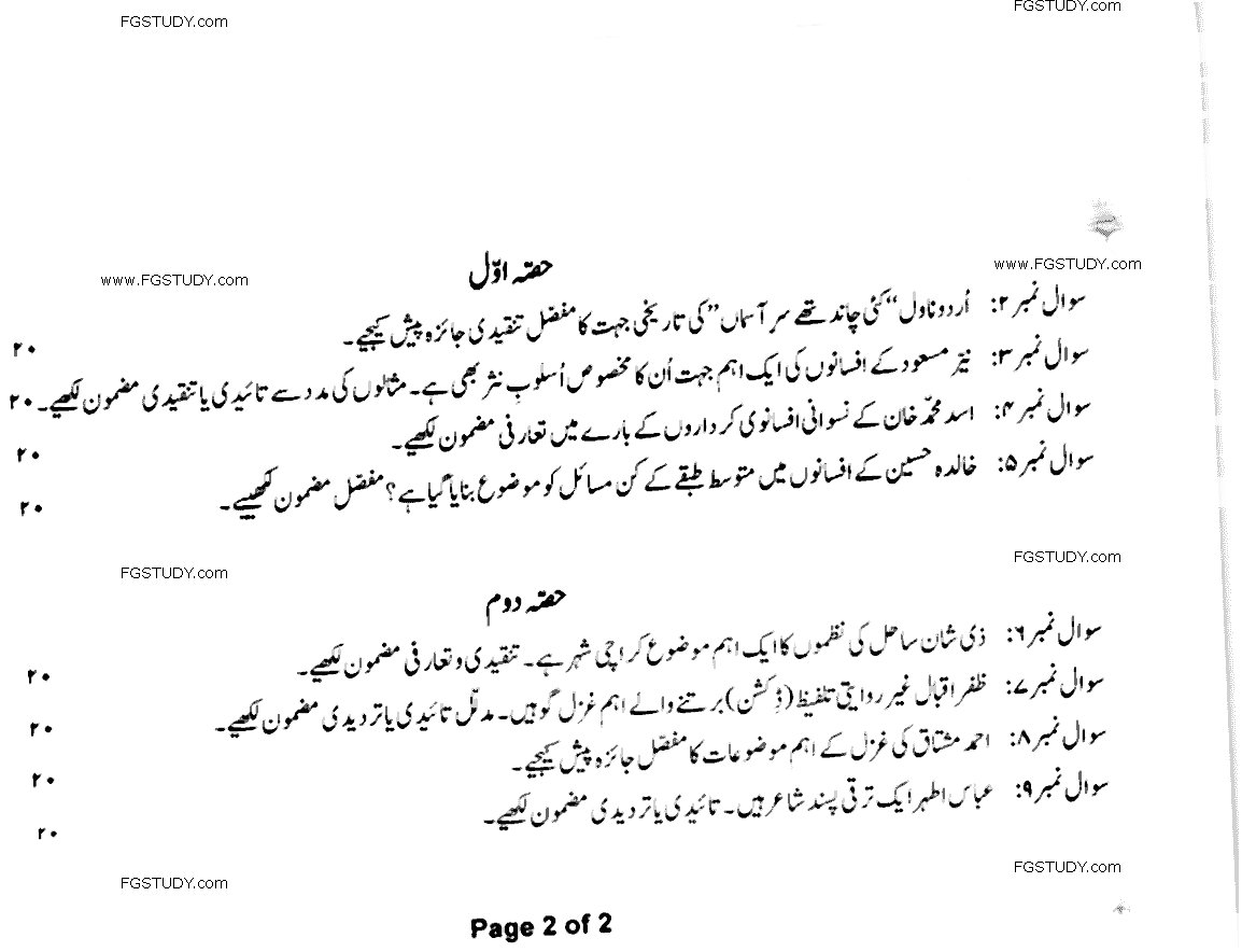 MA Part 2 Urdu Nasar Urdu Adab Past Paper 2020 Punjab University