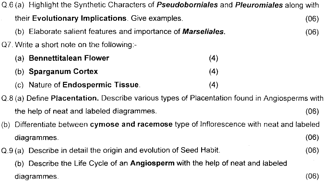 MSc Part 1 Botany Evolutionary Biology Of Vascular Plants Past Paper 2019 Punjab University Subjective