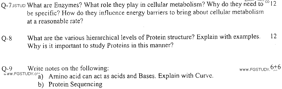 MSc Part 1 Botany Plant Biochemistry Past Paper 2019 Punjab University Subjective