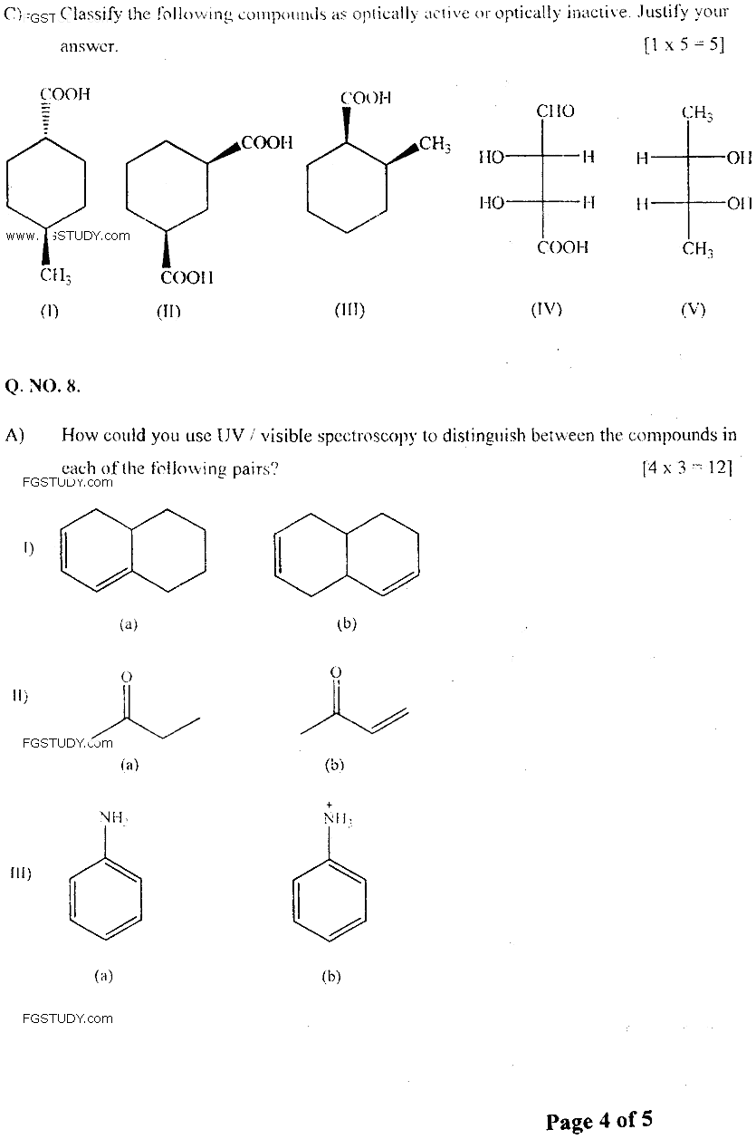 MSc Part 1 Chemistry Organic Chemistry Past Paper 2018 Punjab University Subjective