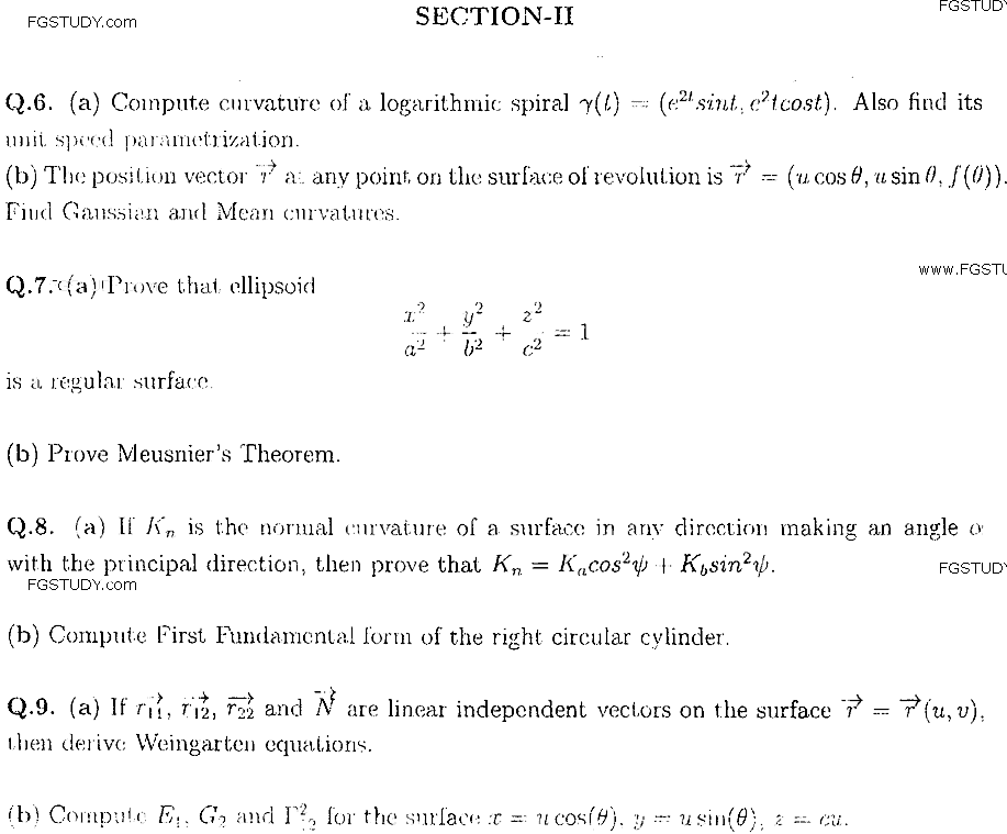 MSc Part 1 Mathematics Complex Analysis And Differential Geometry Past Paper 2018 Punjab University Subjective