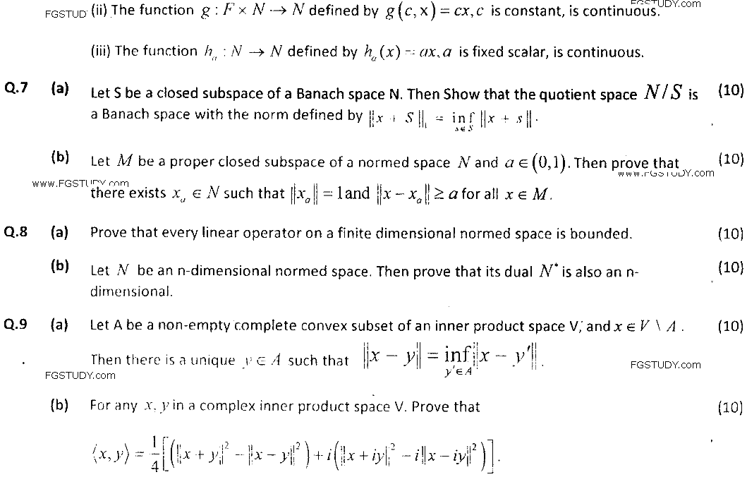 MSc Part 1 Mathematics Topology Functional Analysis Past Paper 2018 Punjab University Subjective