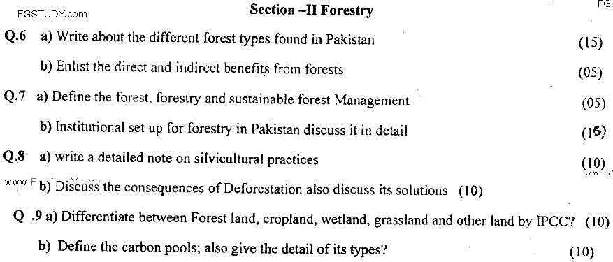 MSc Part 1 Mountain Conservation And Watershed Management Forestry And Ecology Past Paper 2019 Punjab University Subjective