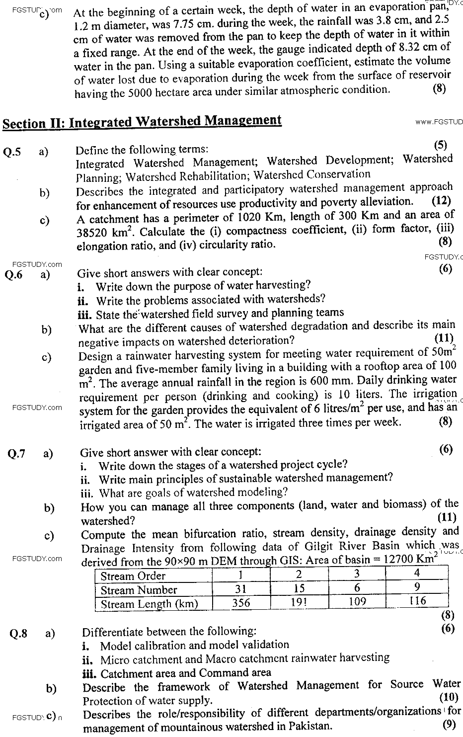 MSc Part 1 Mountain Conservation And Watershed Management Integrated Watershed Management Past Paper 2018 Punjab University Subjective