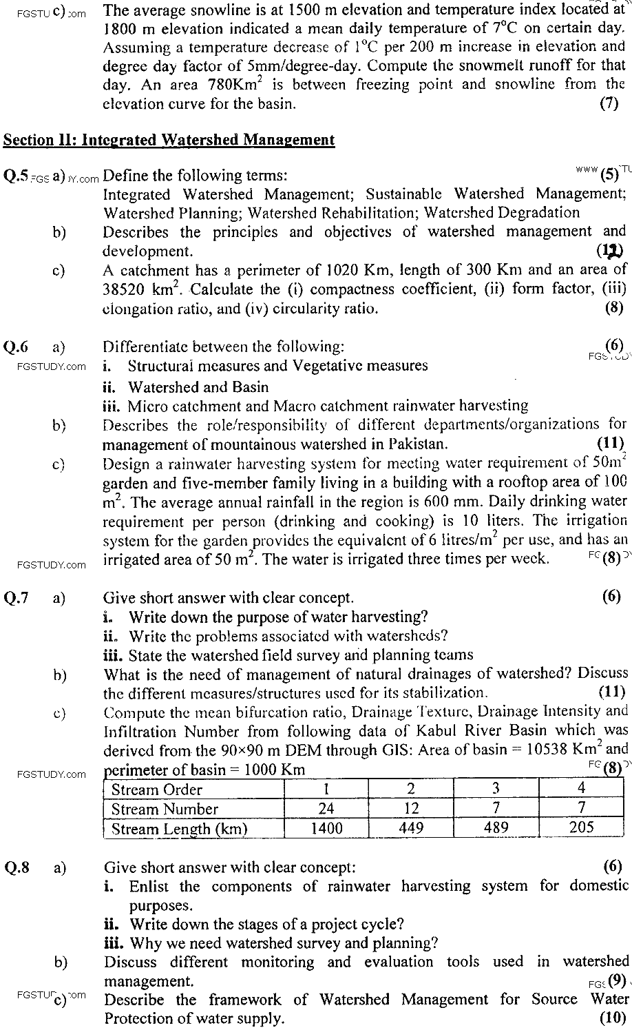 MSc Part 1 Mountain Conservation And Watershed Management Integrated Watershed Management Past Paper 2018 Punjab University Subjective