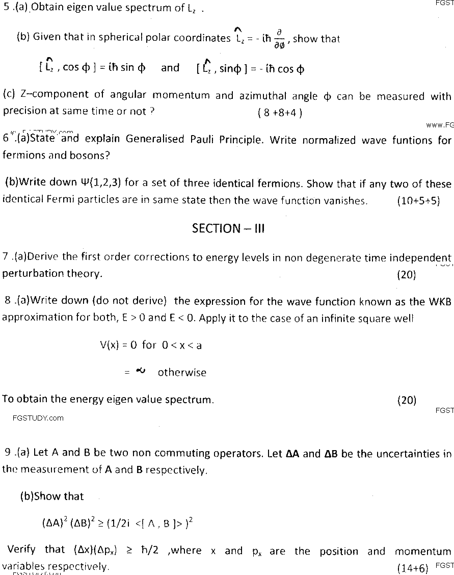 MSc Part 1 Physics Quantum Mechanics Past Paper 2018 Punjab University Subjective