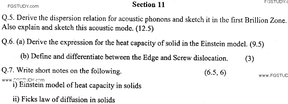 MSc Part 1 Physics Solid State Physics 1 Past Paper 2019 Punjab University Subjective