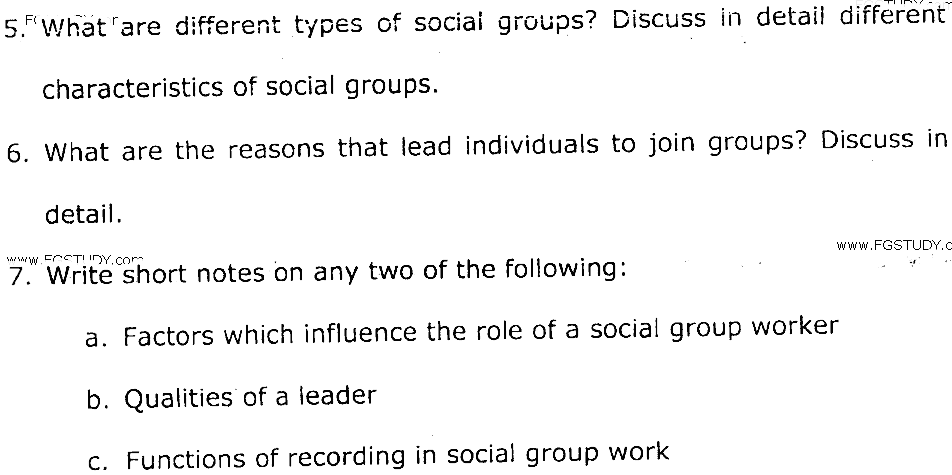 MSc Part 1 Social Work Social Group Work Past Paper 2019 Punjab University Subjective