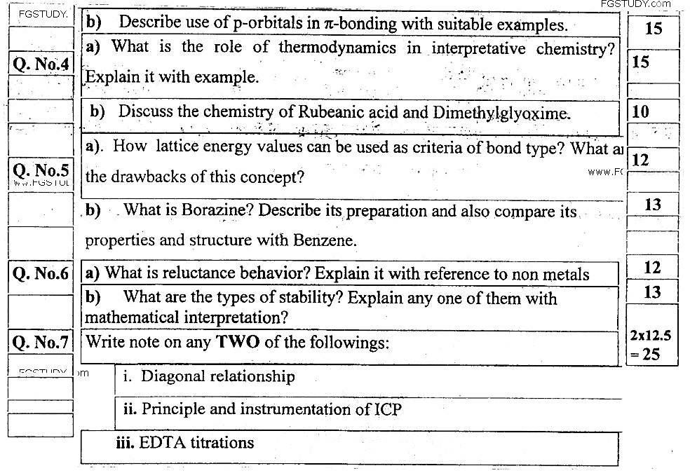 MSc Part 2 Chemistry Inorganic Chemistry Past Paper 2019 Punjab University Subjective