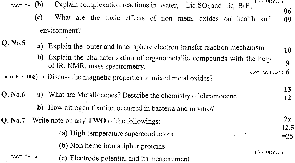MSc Part 2 Chemistry Inorganic Chemistry Past Paper 2019 Punjab University Subjective