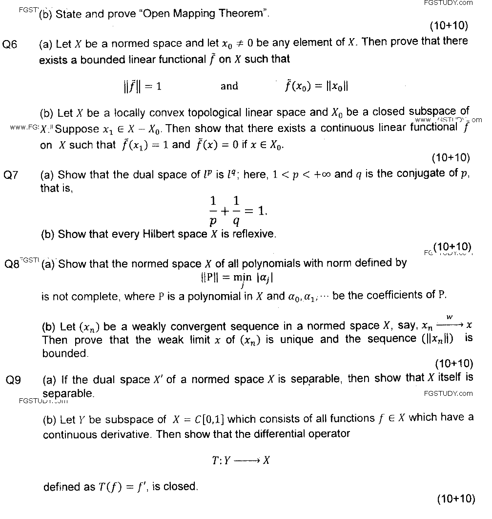 MSc Part 2 Mathematics Advanced Functional Analysis Past Paper 2019 Punjab University Subjective