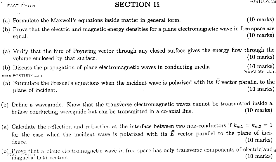 MSc Part 2 Mathematics Electromagnetic Theory Past Paper 2019 Punjab University Subjective
