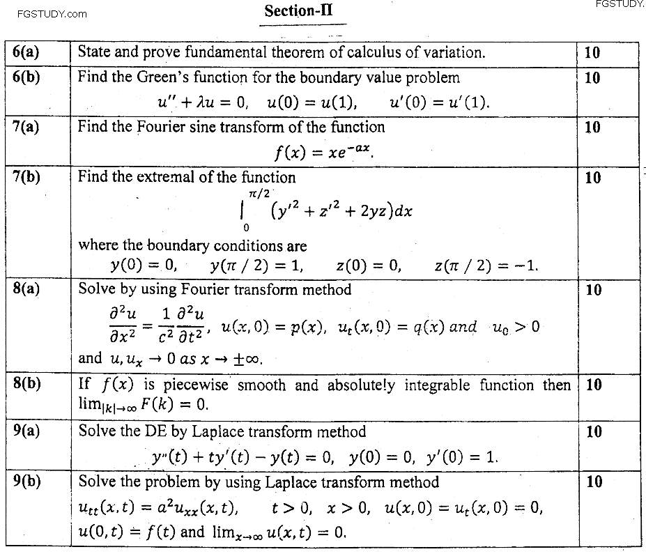 MSc Part 2 Mathematics Methods Of Mathematical Physics Past Paper 2019 Punjab University Subjective