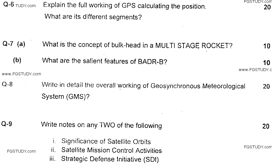MSc Part 2 Space Science Space Systems And Their Applications Past Paper 2018 Punjab University Subjective