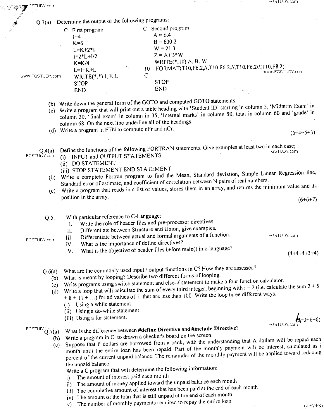 MSc Part 2 Statistics Data Processing And Computer Programming Past Paper 2018 Punjab University Subjective