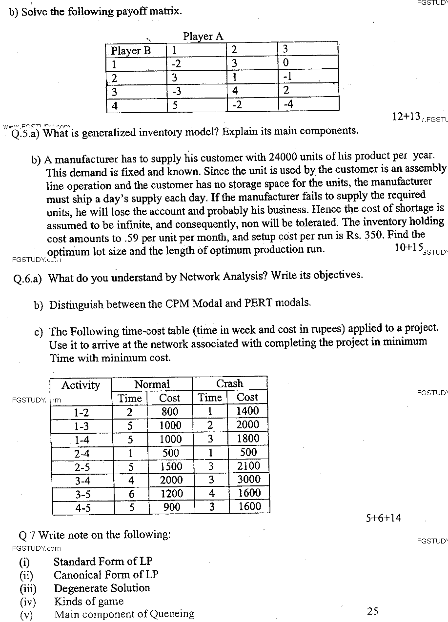 MSc Part 2 Statistics Operations Research Past Paper 2018 Punjab University Subjective
