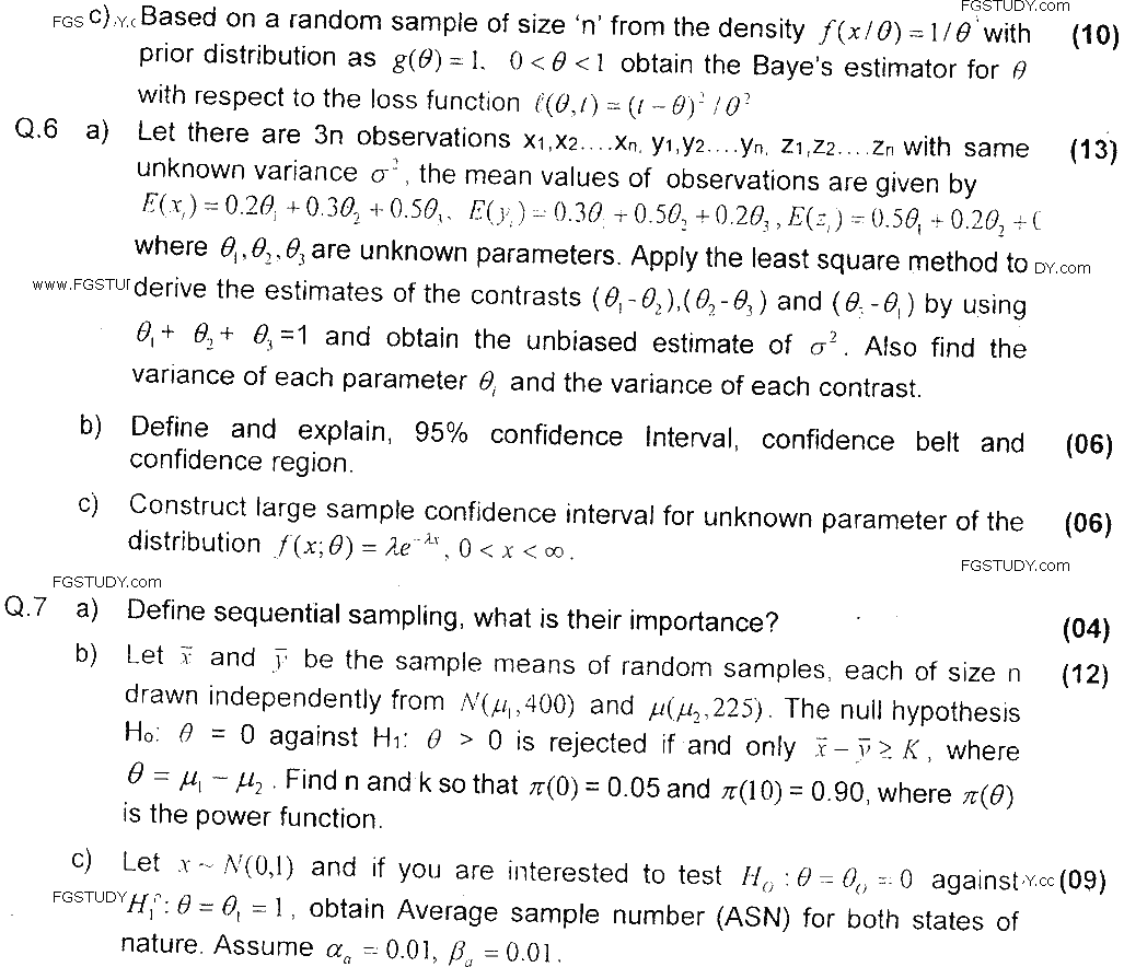 MSc Part 2 Statistics Statistical Inference Past Paper 2018 Punjab University Subjective