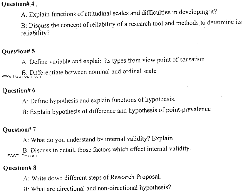 MSc Part 2 Tourism And Hospitality Management Research Method And Techniques Past Paper 2019 Punjab University Subjective
