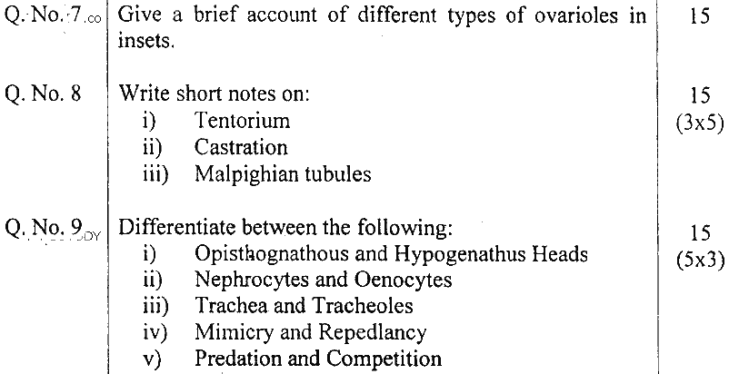 MSc Part 2 Zoology Entomology A Morphology Phsiology And Ecology Past Paper 2019 Punjab University Subjective