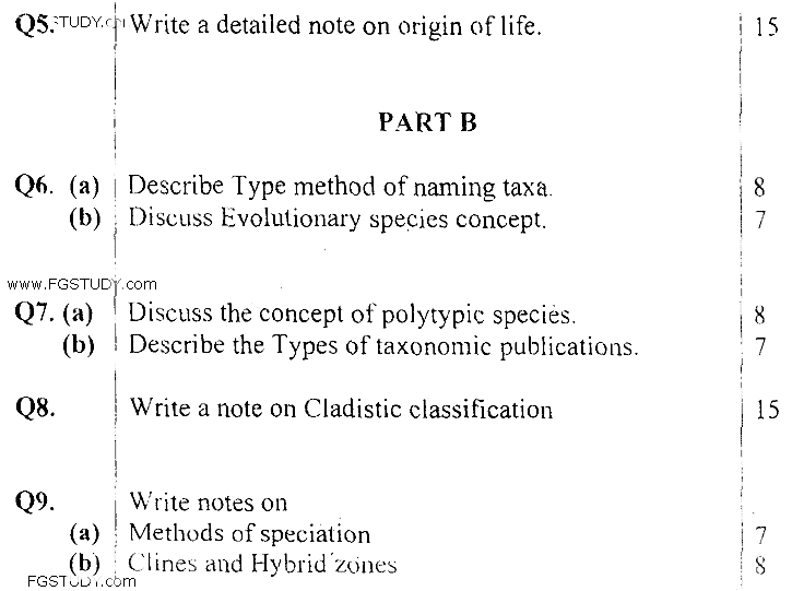 MSc Part 2 Zoology Evolution And Principles Of Systematic Zoology Past Paper 2019 Punjab University Subjective
