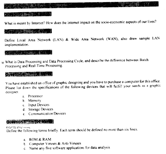 Doctor of Pharmacy Computer And Its Applications In Pharmacy Past Paper 2017 Punjab University Subjective