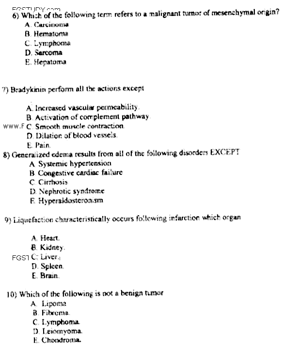 Doctor of Pharmacy Pathology Past Paper 2018 Punjab University Objective