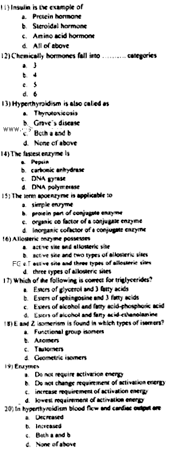 Doctor of Pharmacy Pharmaceutical Biochemistry Past Paper 2019 Punjab University Objective