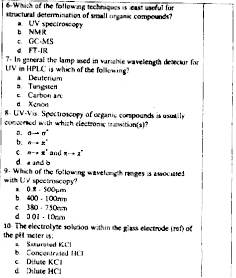 Doctor of Pharmacy Pharmaceutical Chemistry 2 Instrumentation Past Paper 2017 Punjab University Objective