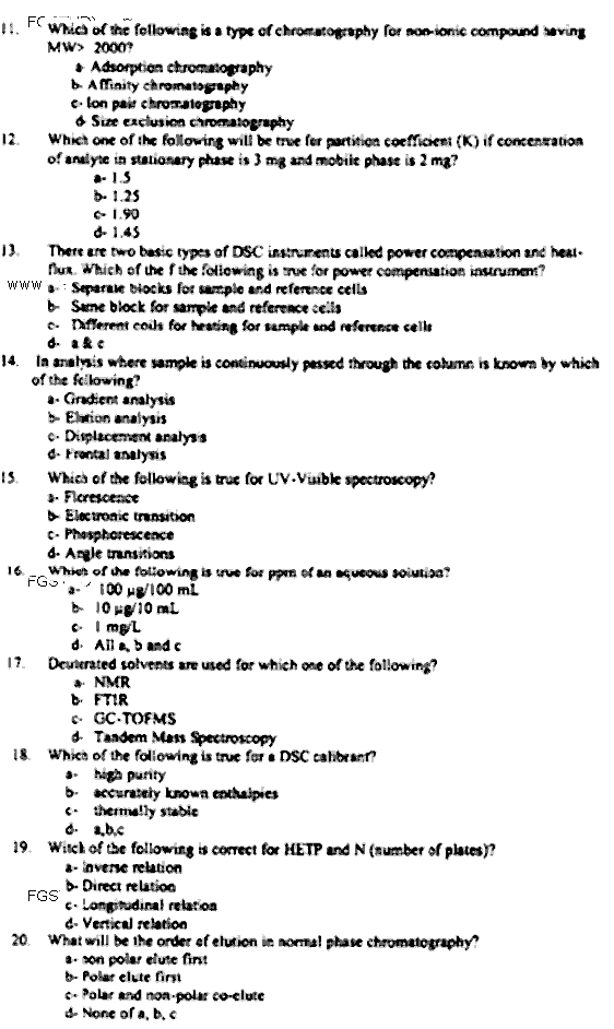 Doctor of Pharmacy Pharmaceutical Chemistry 2 Instrumentation Past Paper 2019 Punjab University Objective