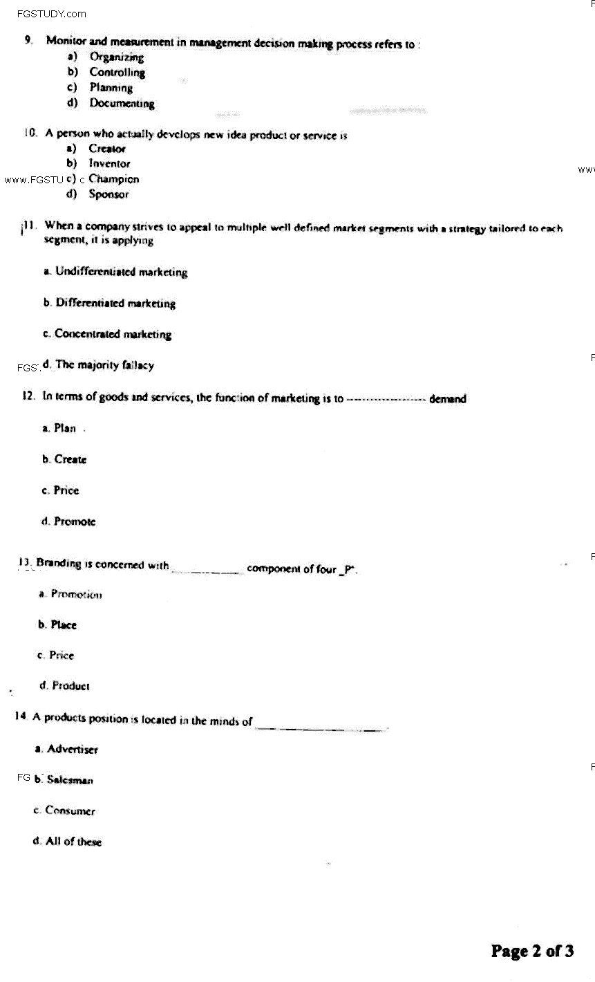 Doctor of Pharmacy Pharmaceutical Management And Marketing Past Paper 2018 Punjab University Objective