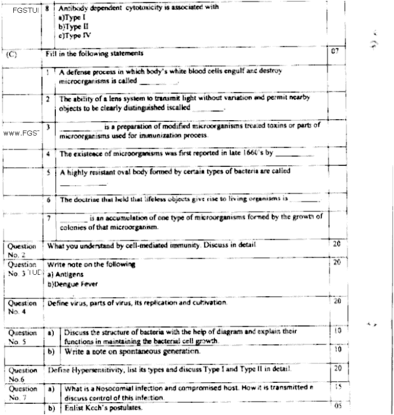 Doctor of Pharmacy Pharmaceutical Microbiology Pharmaceutics 3 Pharmaceutical Microbiology Immunology Past Paper 2016 Punjab University Subjective