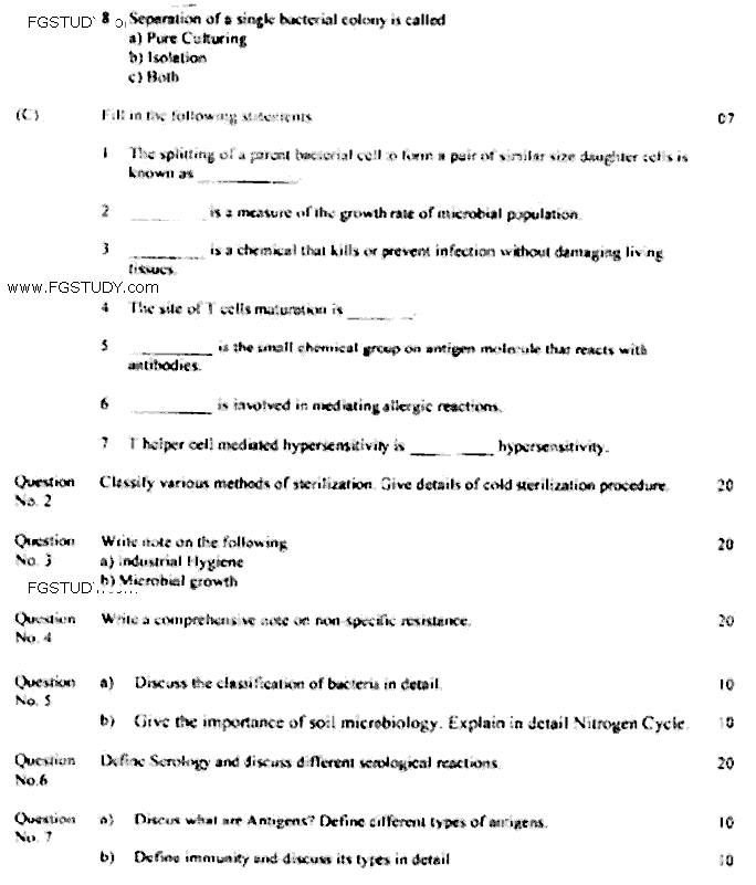 Doctor of Pharmacy Pharmaceutical Microbiology Pharmaceutics 3 Pharmaceutical Microbiology Immunology Past Paper 2017 Punjab University Subjective