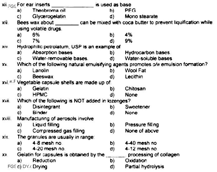 Doctor of Pharmacy Pharmaceutics 2 Dosage Forms Science Past Paper 2019 Punjab University Objective