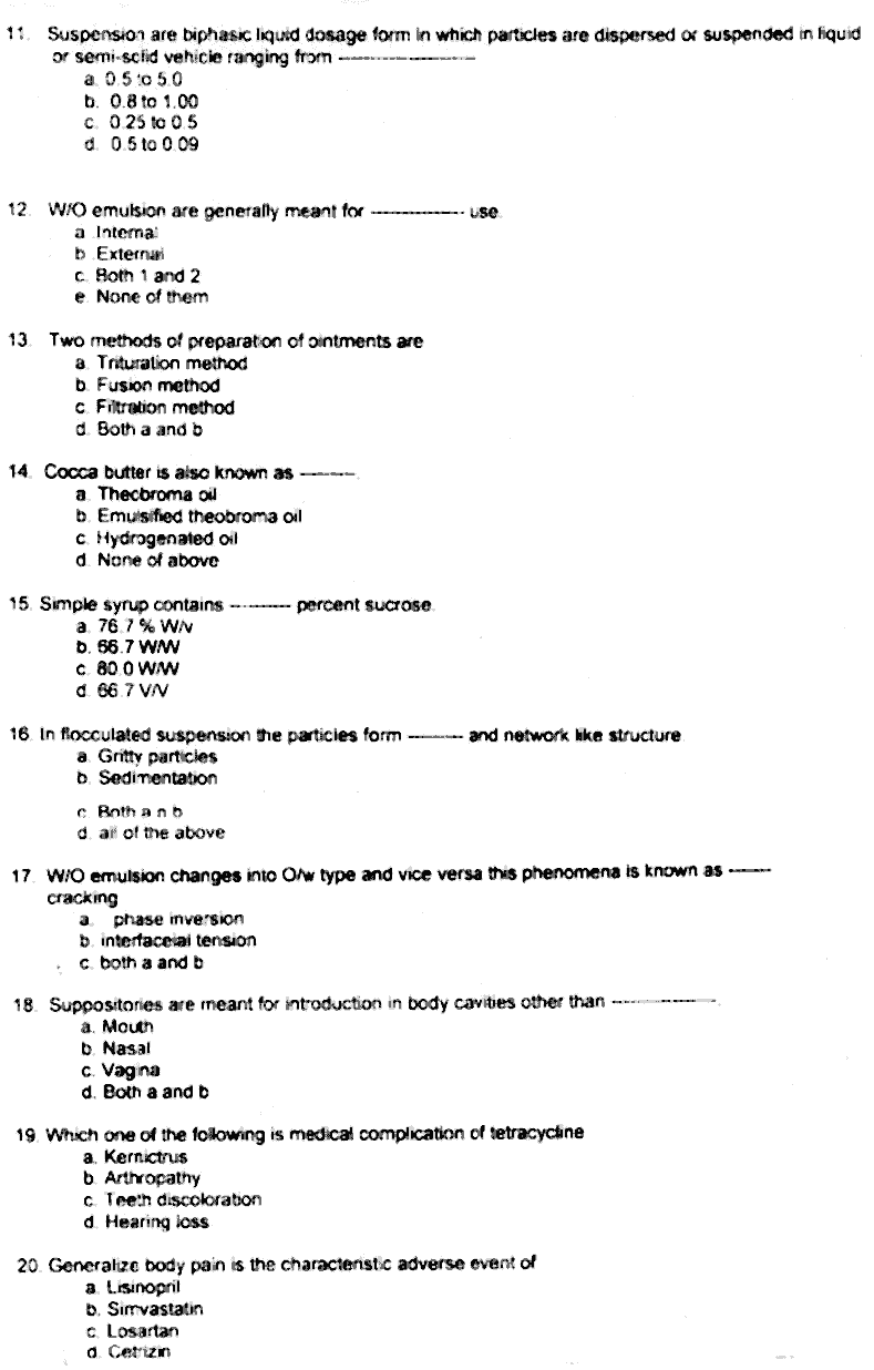 Doctor of Pharmacy Pharmaceutics 3 Dispensing And Community Pharmacy Past Paper 2018 Punjab University Objective