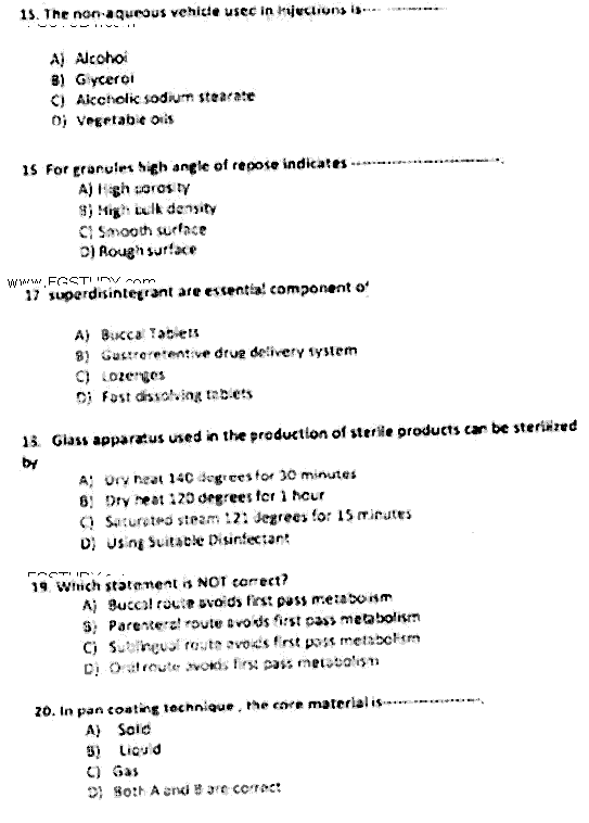 Doctor of Pharmacy Pharmaceutics 6 Industrial Pharmacy Past Paper 2018 Punjab University Objective