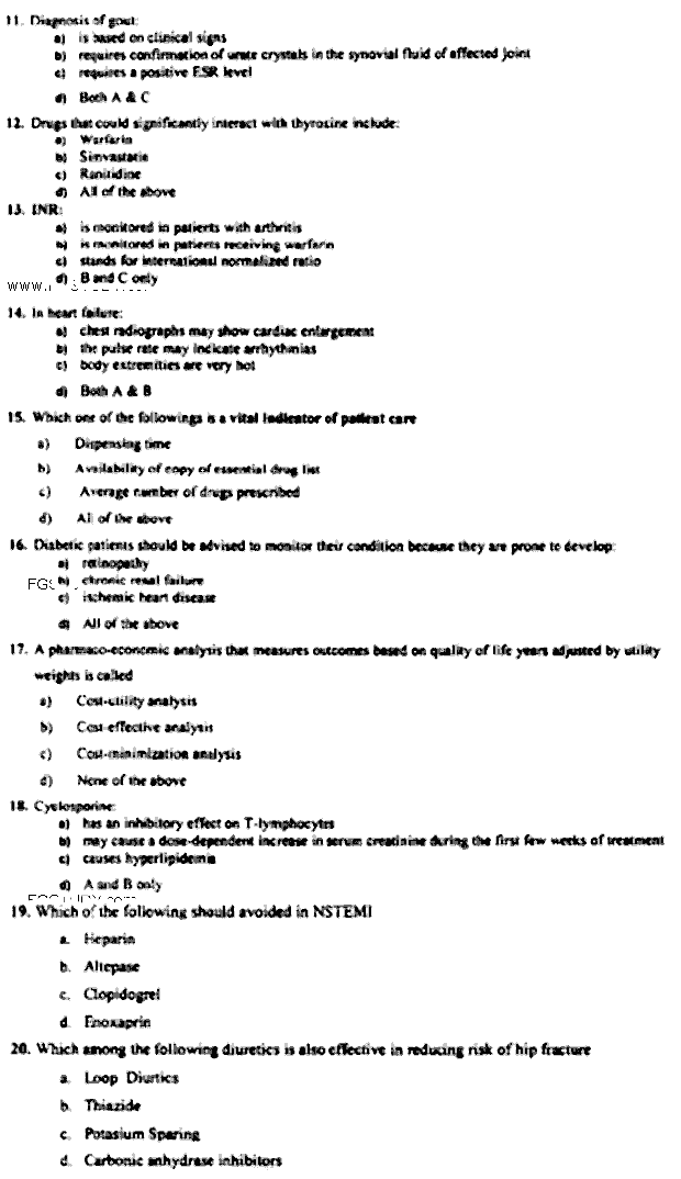 Doctor of Pharmacy Pharmaceutics 9 Clinical Pharmacy 2 Past Paper 2019 Punjab University Objective