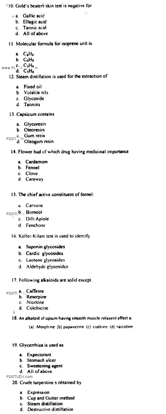 Doctor of Pharmacy Pharmacognosy 2 Past Paper 2018 Punjab University Objective