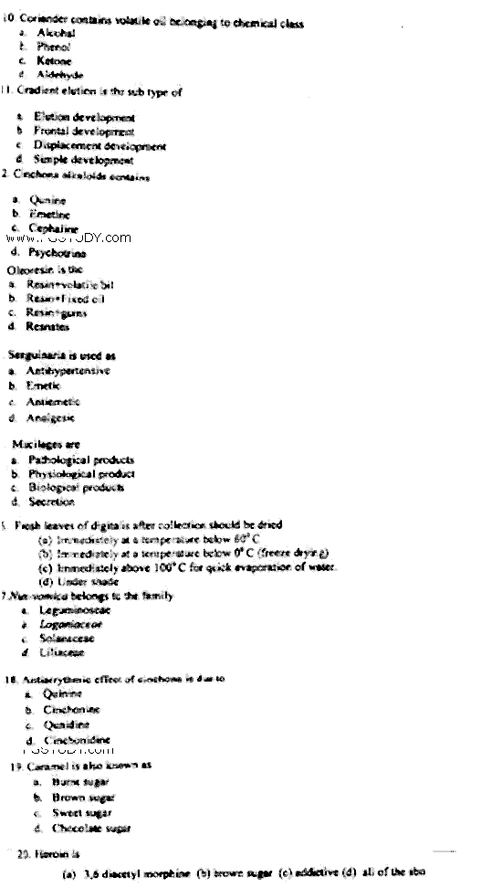 Doctor of Pharmacy Pharmacognosy 2 Past Paper 2018 Punjab University Objective