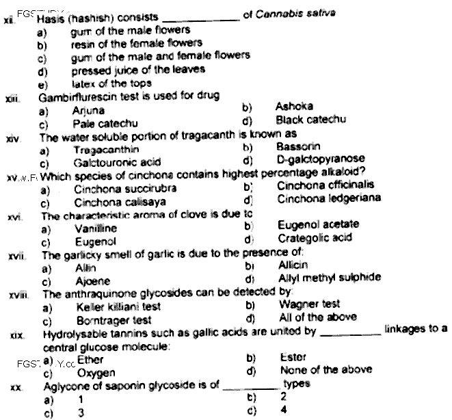 Doctor of Pharmacy Pharmacognosy 2 Past Paper 2019 Punjab University Objective