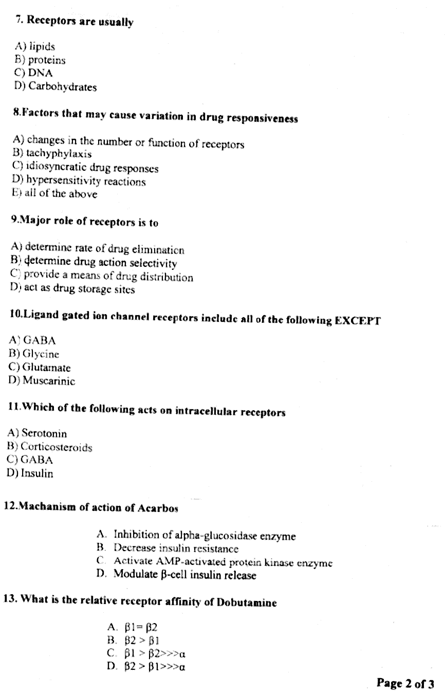 Doctor of Pharmacy Pharmacology And Therapeutics 1 Past Paper 2018 Punjab University Objective