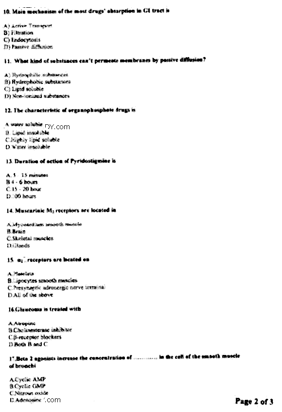 Doctor of Pharmacy Pharmacology And Therapeutics 1 Past Paper 2018 Punjab University Objective