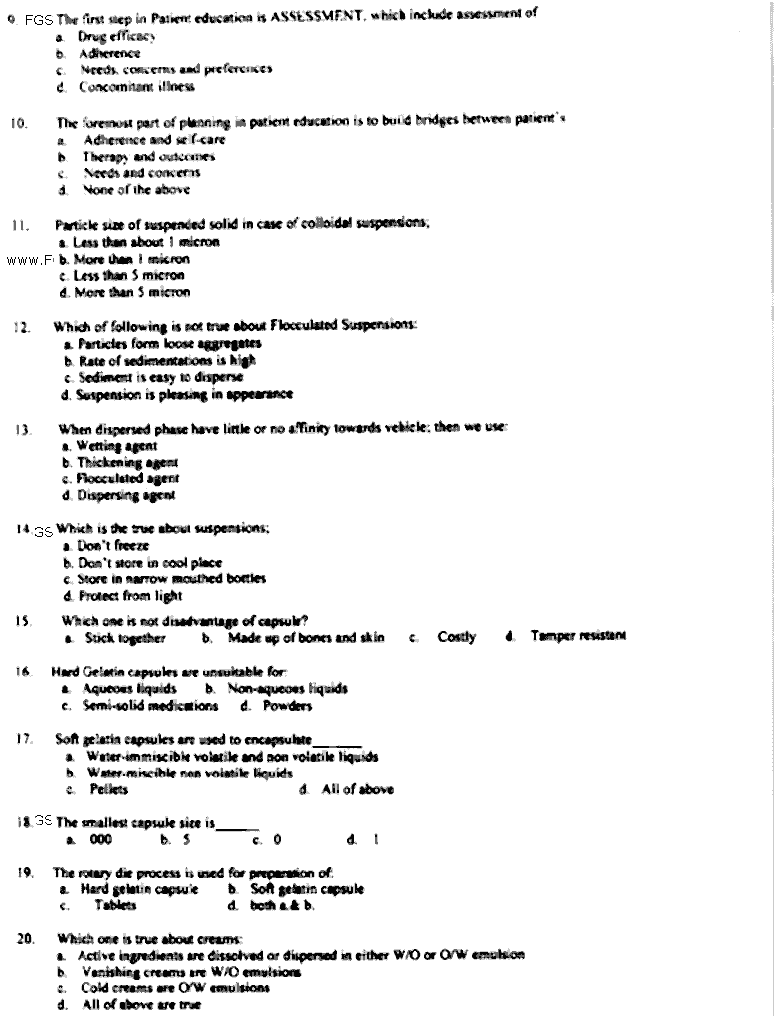 Doctor of Pharmacy Pharmacy Practice 2 Dispensing Community Social And Administrative Pharmacy Past Paper 2019 Punjab University Objective